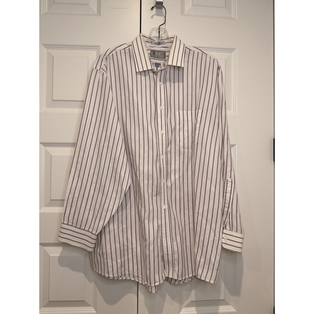 Stafford Dress Shirt Mens 17.5 34 Executive Button Down Pinpoint Oxford